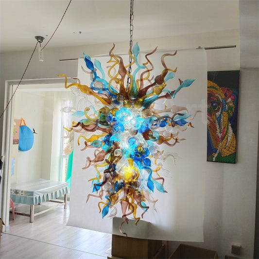 Multicolor big blown glass chandeliers hotel villa lighting decoration art