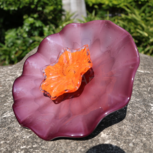 Hand made purple glass flowers wall decoration Where to buy similar Chihuly glass in Seattle