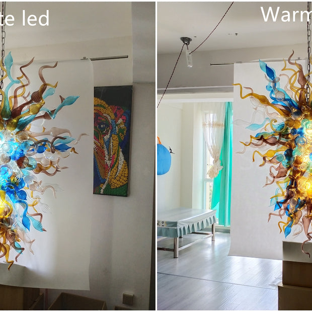 Multicolor big blown glass chandeliers hotel villa lighting decoration art