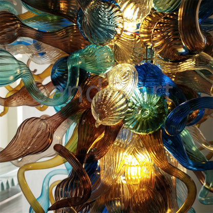 Multicolor big blown glass chandeliers hotel villa lighting decoration art