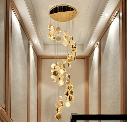 Spiral staircase crystal chandelier luxury modern style