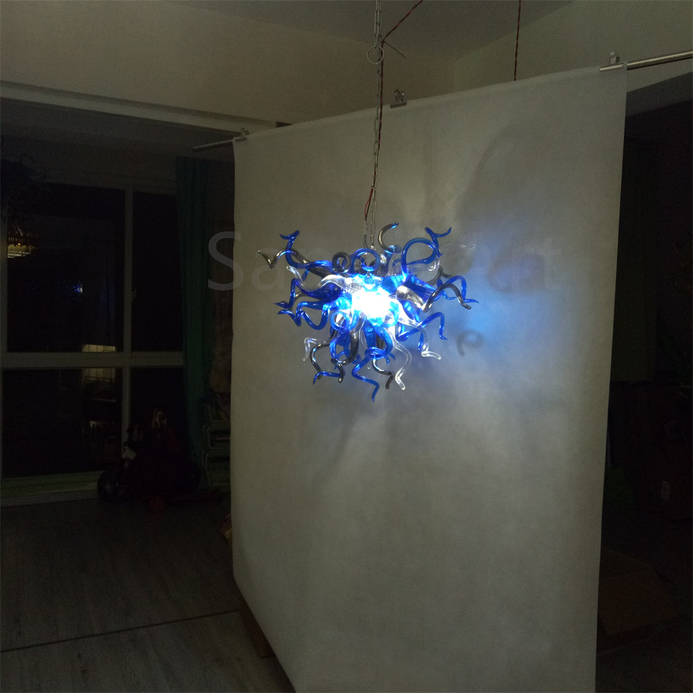 Modern glass hang lighting blue and silver color special design lamp for dining room