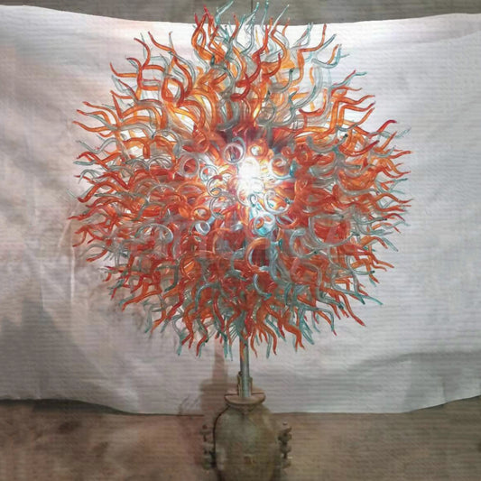 Light blue and orange color hand made blown murano glass sculpture chihuly style garden decoration