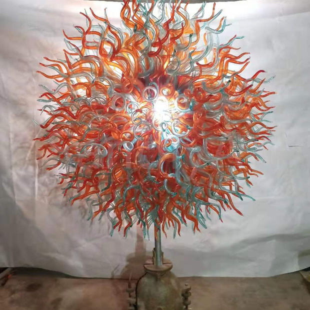 Light blue and orange color hand made blown murano glass sculpture chihuly style garden decoration
