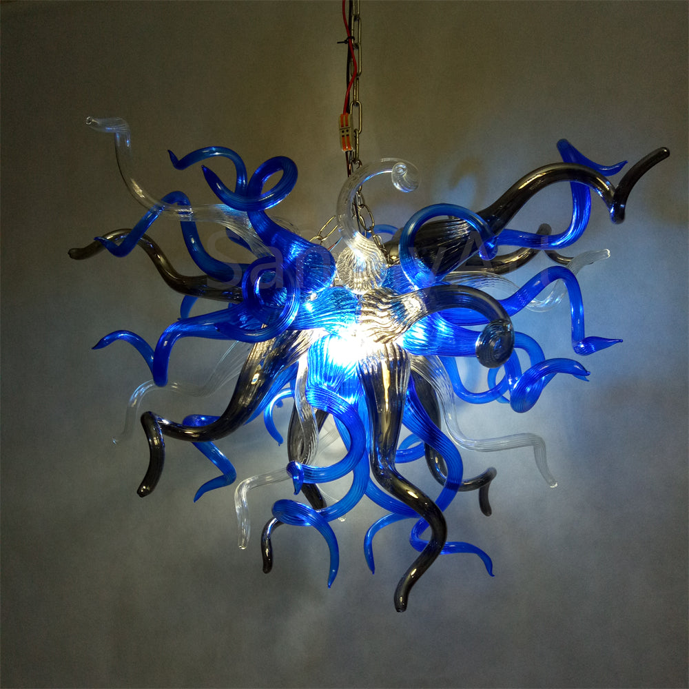 Modern glass hang lighting blue and silver color special design lamp for dining room