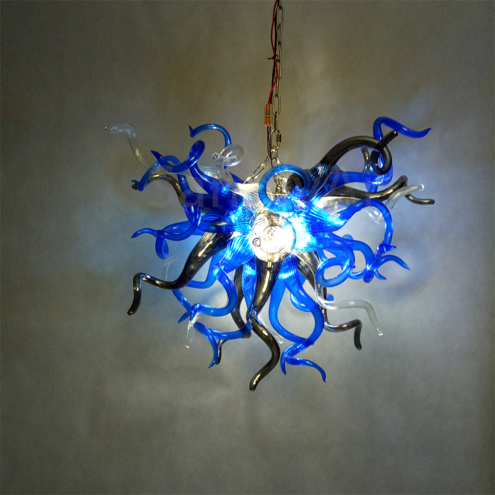 Modern glass hang lighting blue and silver color special design lamp for dining room