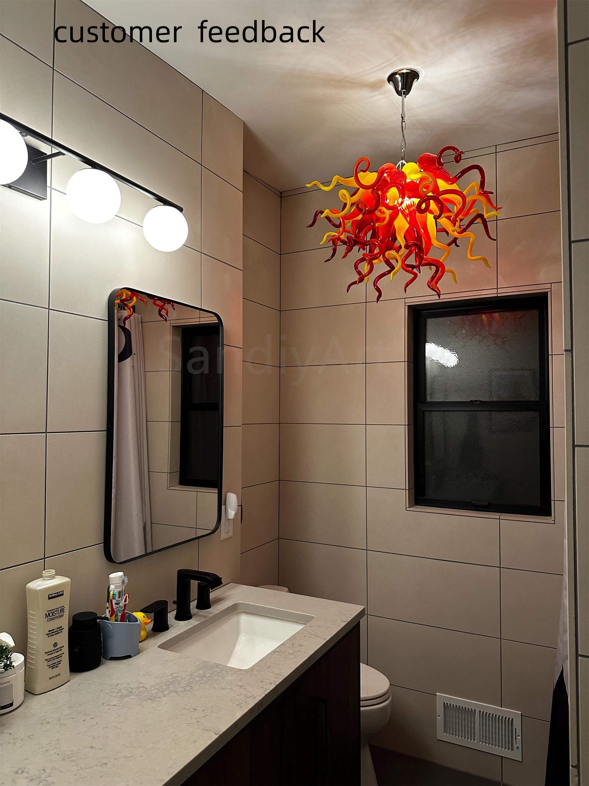 Multicolor hand blown glass chandelier