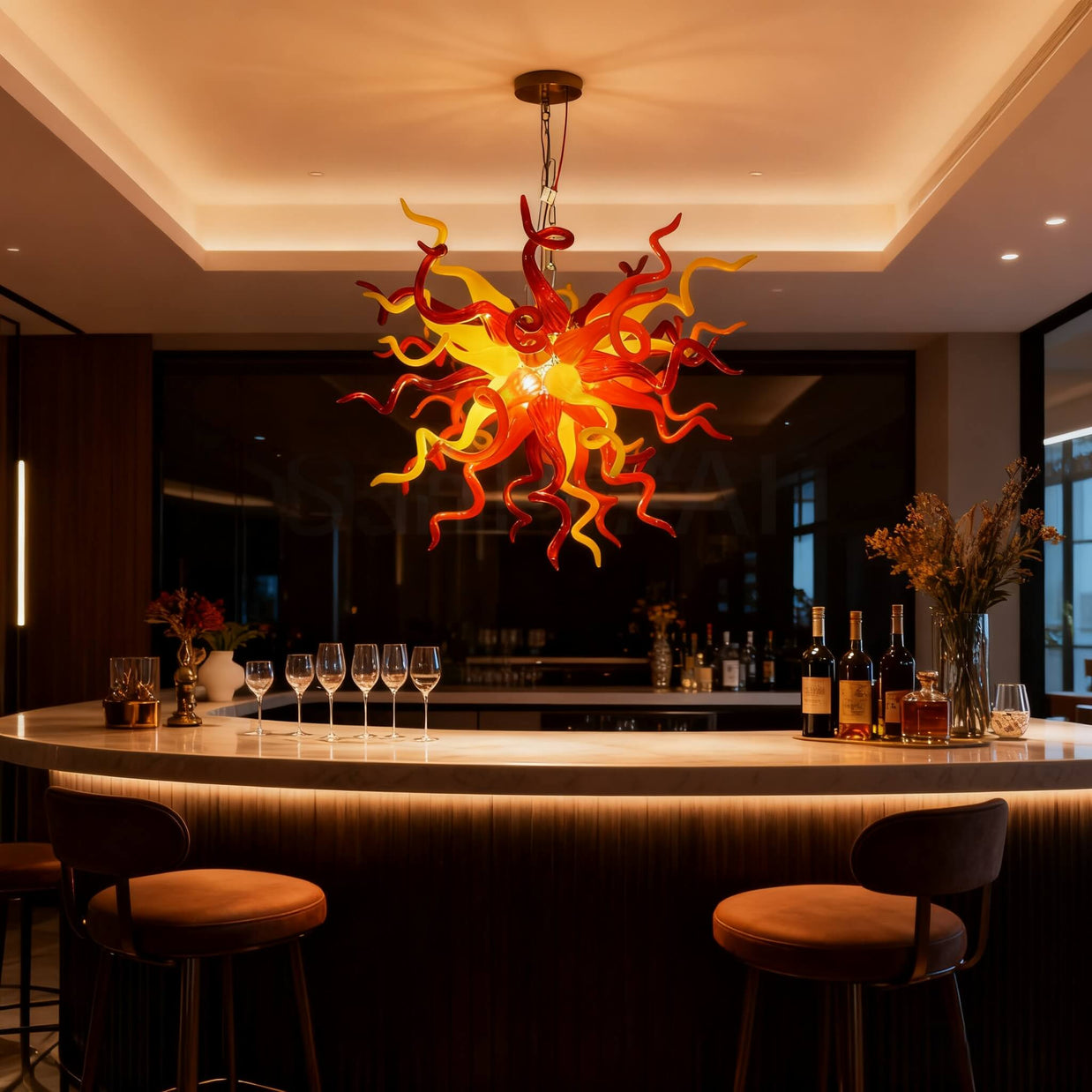 Multicolor hand blown glass chandelier