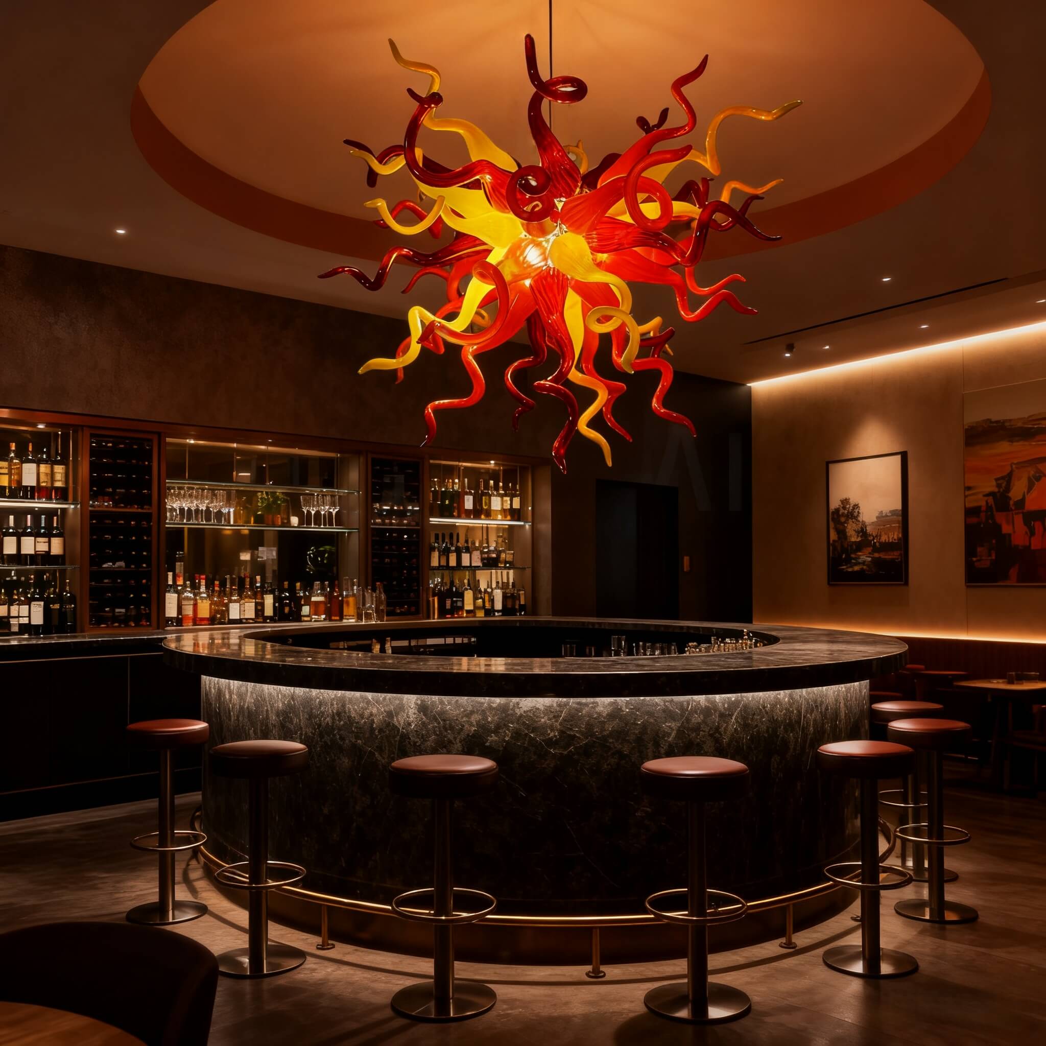 Multicolor hand blown glass chandelier