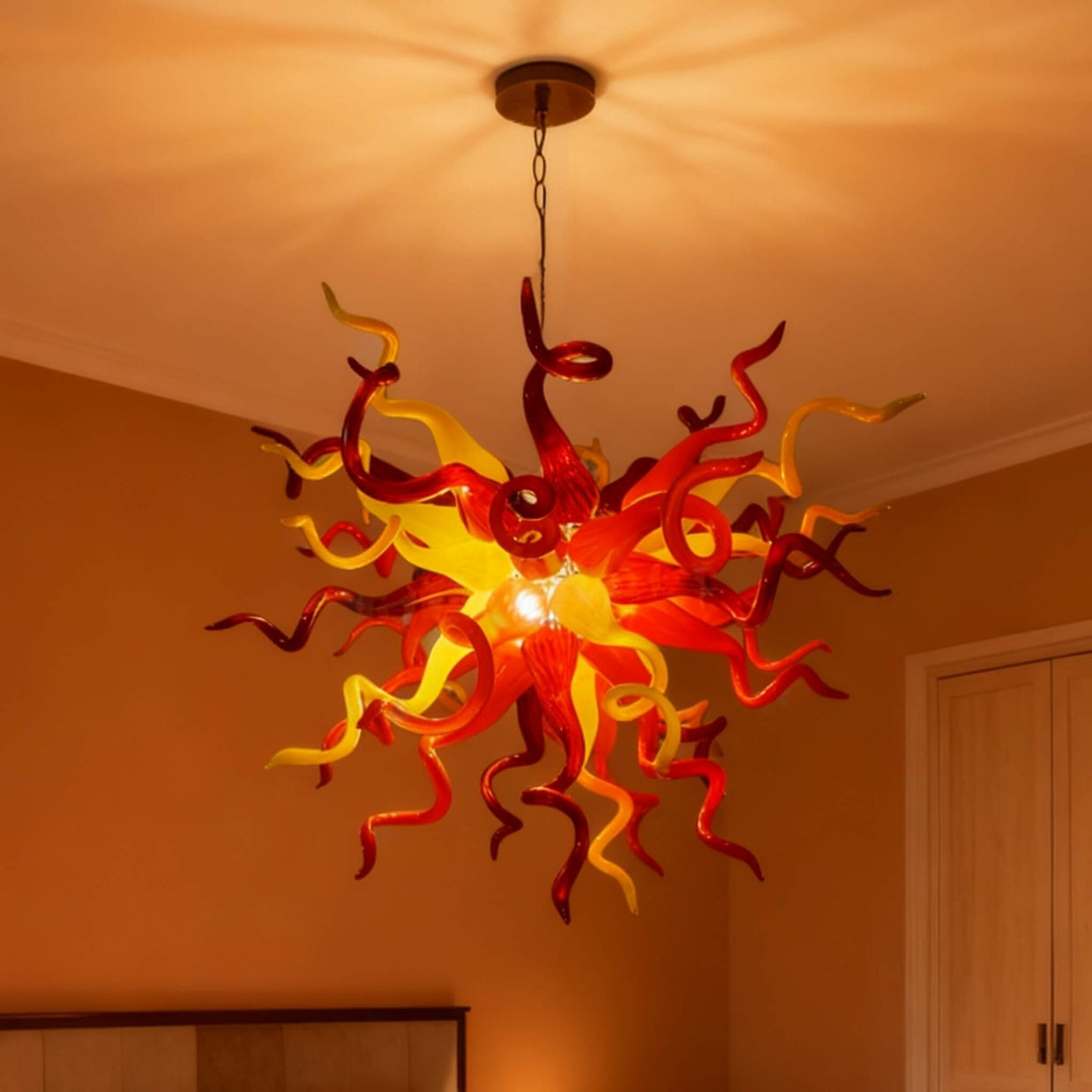 Multicolor hand blown glass chandelier