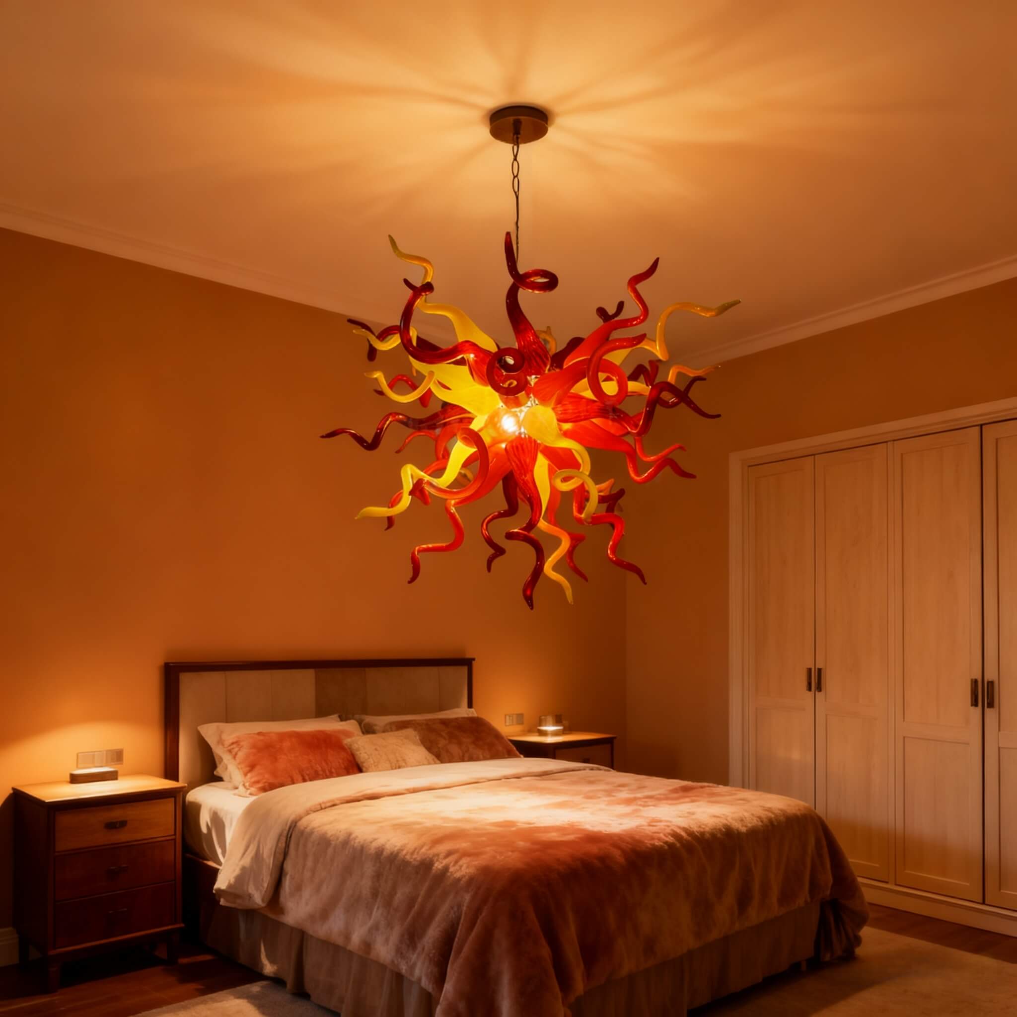 Multicolor hand blown glass chandelier