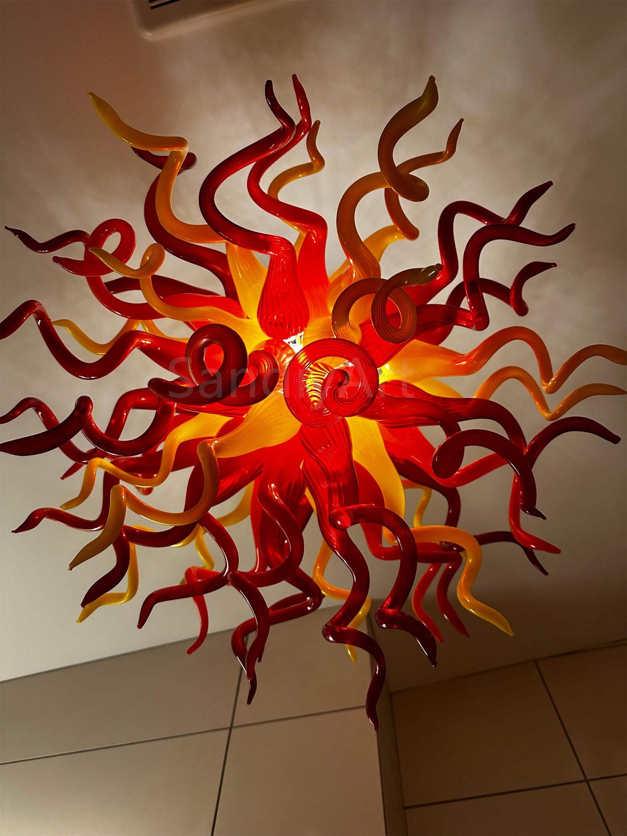 Multicolor hand blown glass chandelier