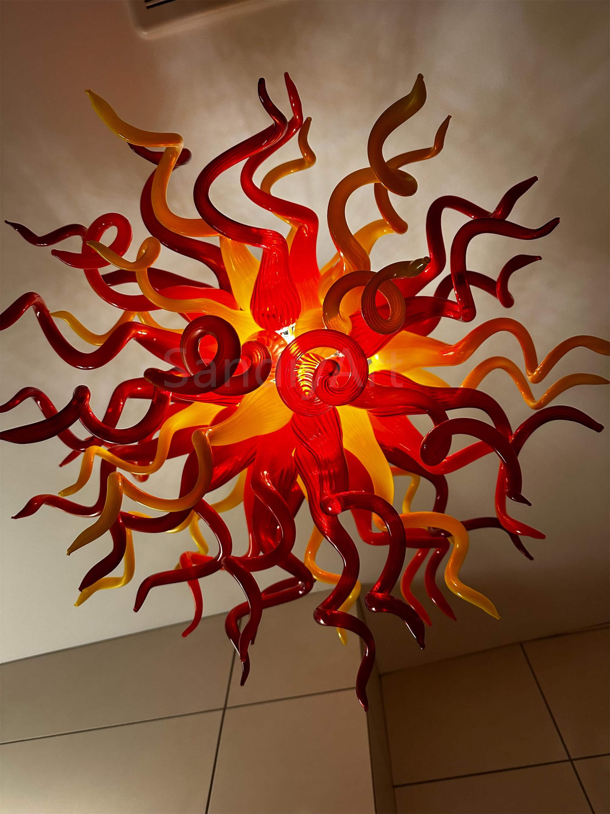 Multicolor hand blown glass chandelier