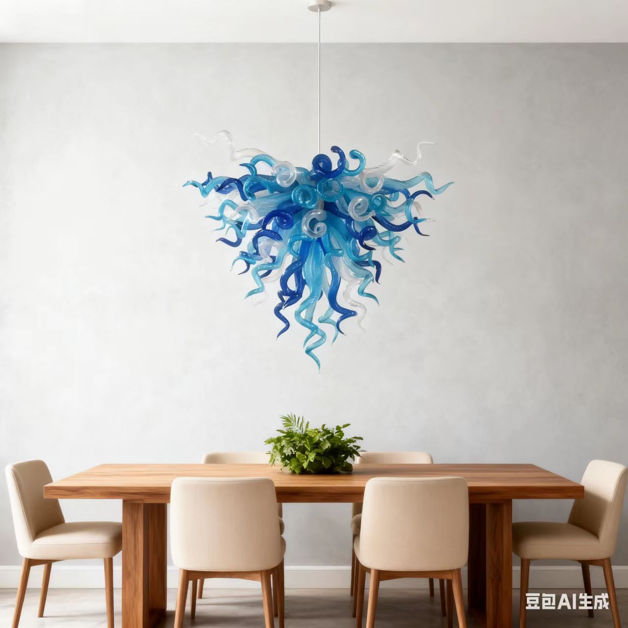 blue modern glass chandelier