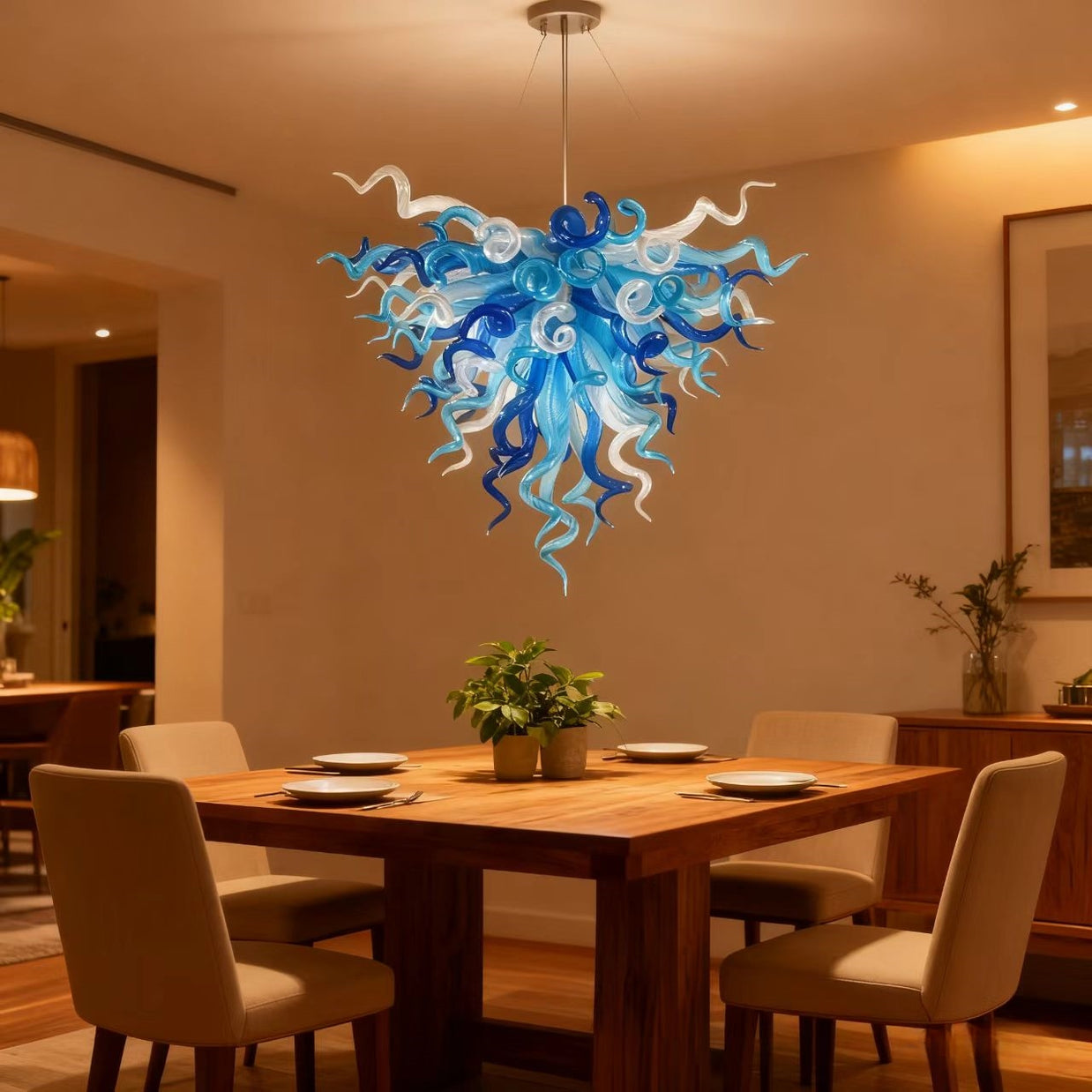 blue modern glass chandelier