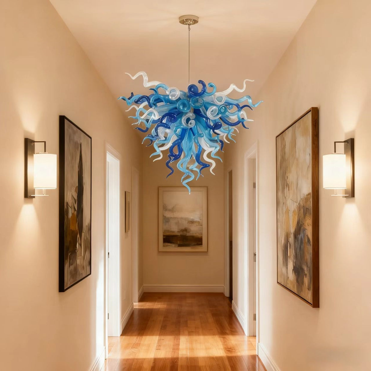 blue modern glass chandelier
