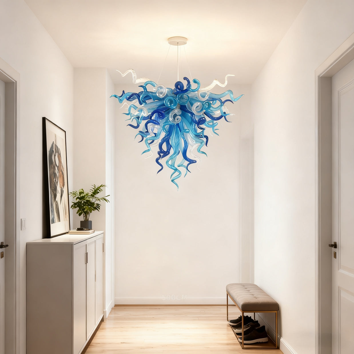 blue modern glass chandelier