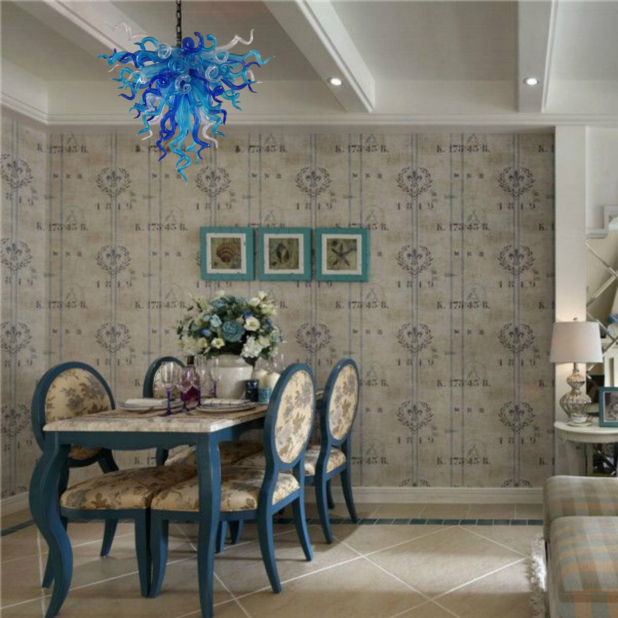 blue modern glass chandelier