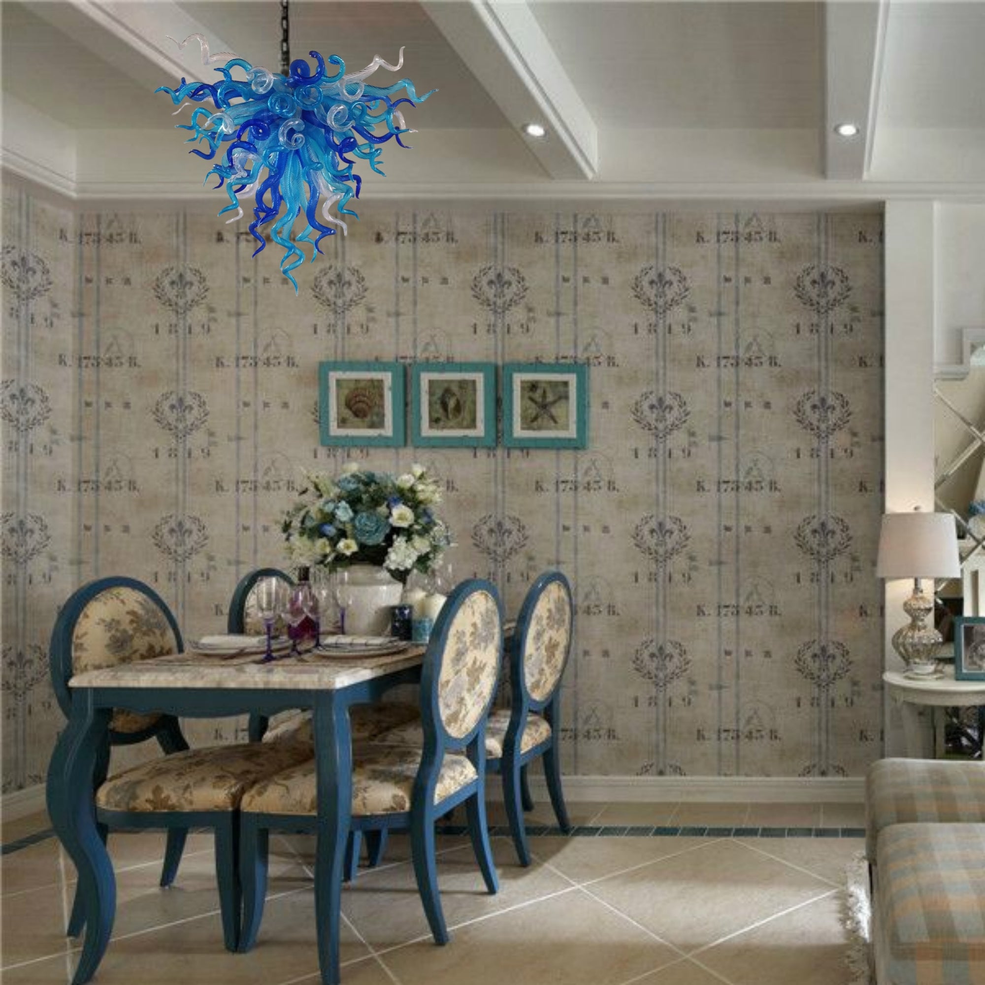 blue modern glass chandelier