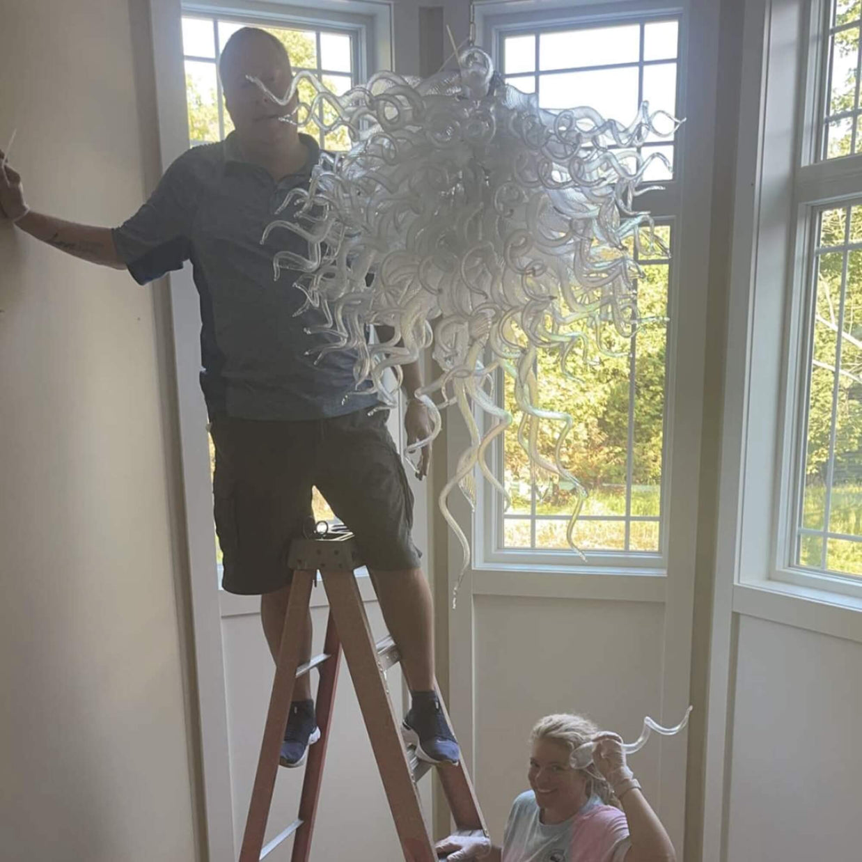 handmade blown glass hotel chandelier
