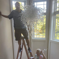 handmade blown glass hotel chandelier