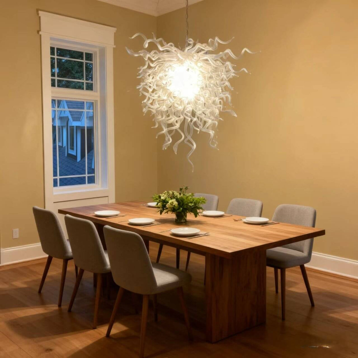 handmade blown glass hotel chandelier
