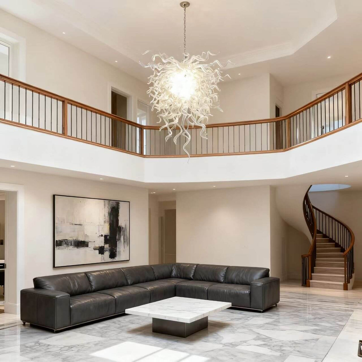 handmade blown glass hotel chandelier