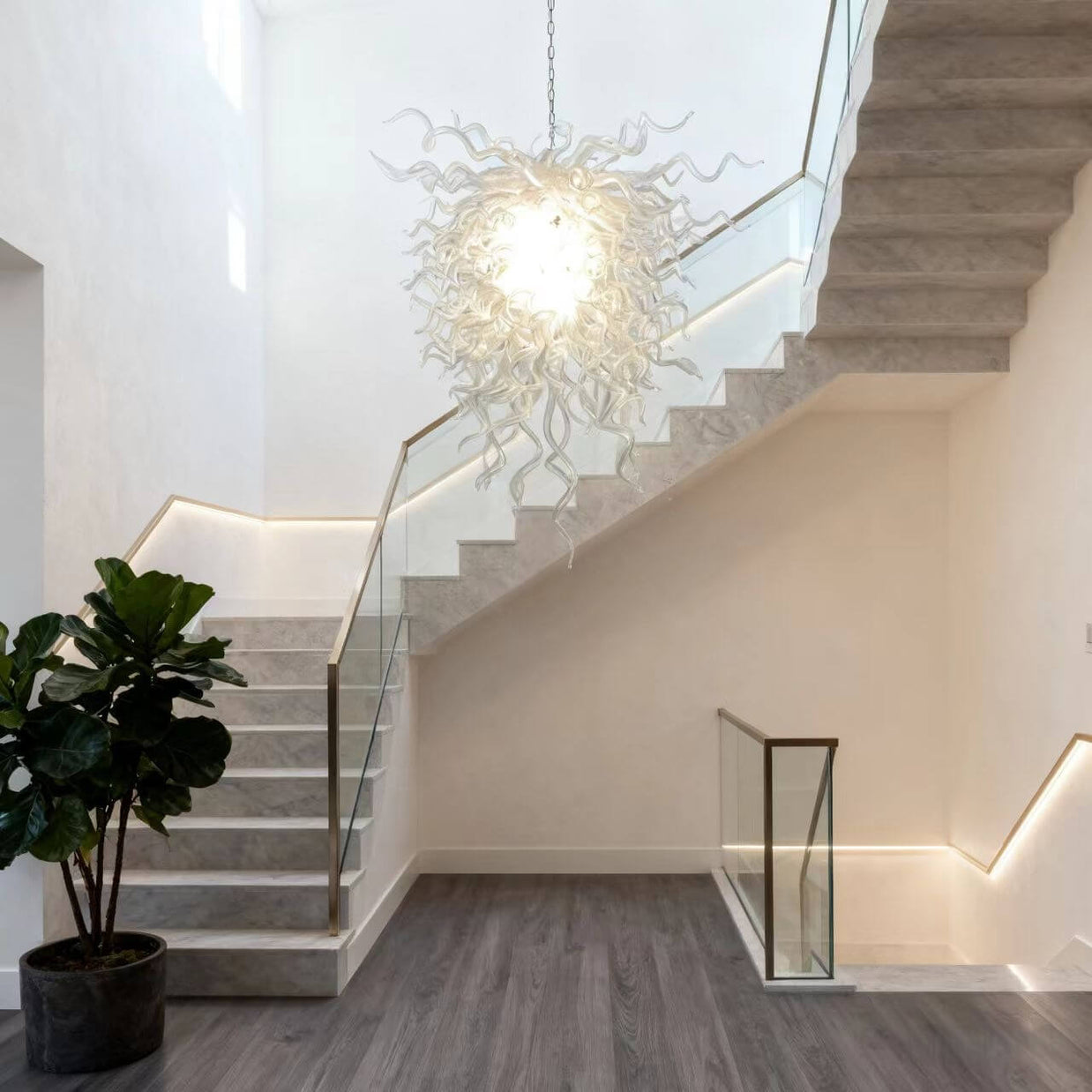 handmade blown glass hotel chandelier