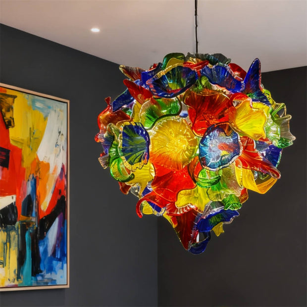 Artistic hand made blown glass vintage floral chandelier foyer decoration