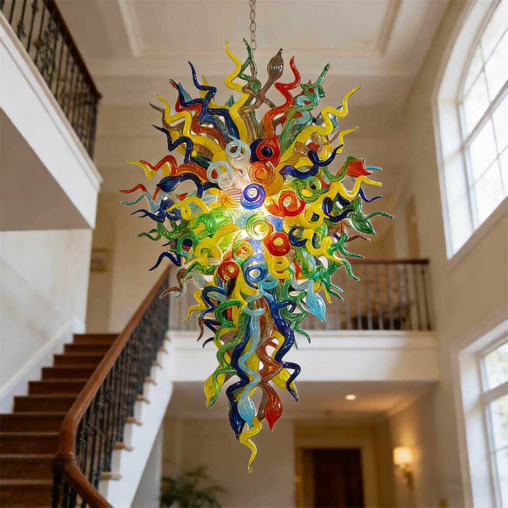 Stained glass chandelier custom made chihuly style art lighting