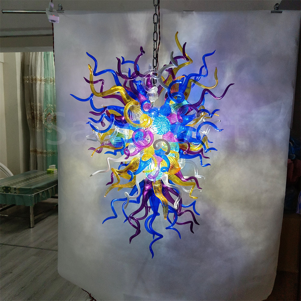 Multicolor hand made staircase blown glass chandelier lighting