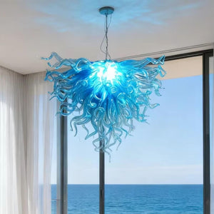 Ocean blue blown glass chandelier