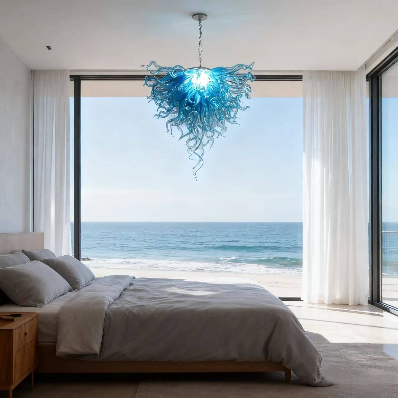Ocean blue blown glass chandelier