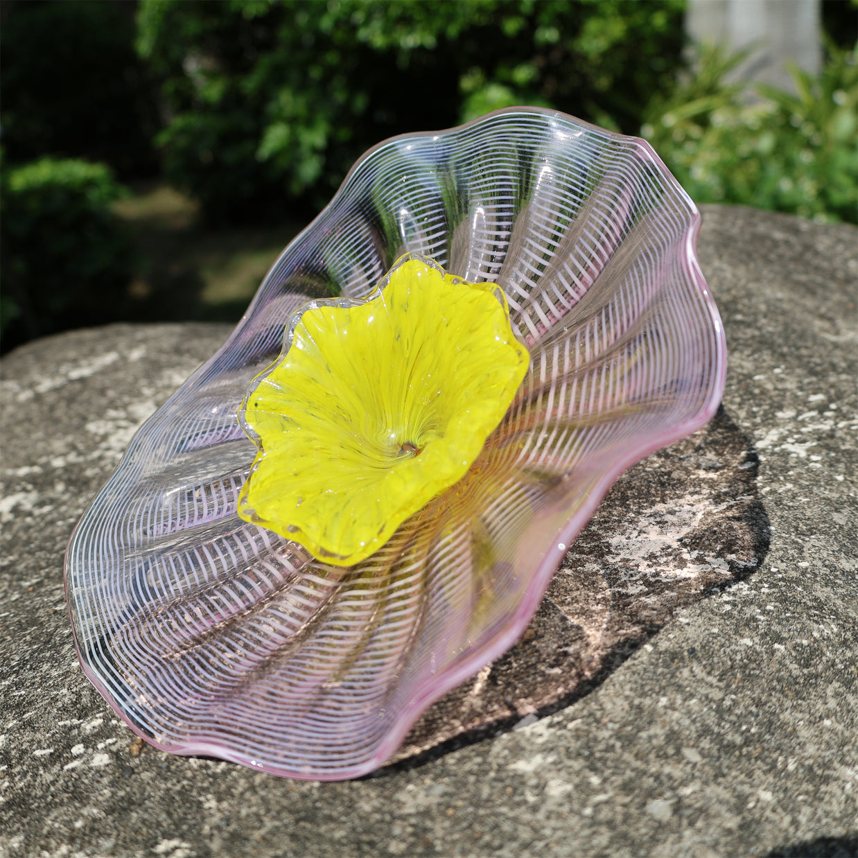 Specail design hand made blown glass pink plates wall art decoration indoor design