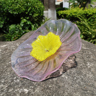 Specail design hand made blown glass pink plates wall art decoration indoor design