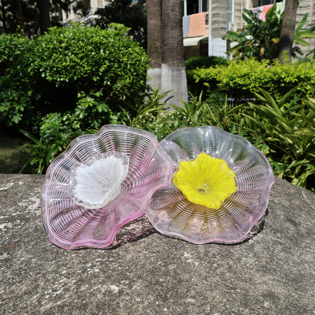 Specail design hand made blown glass pink plates wall art decoration indoor design