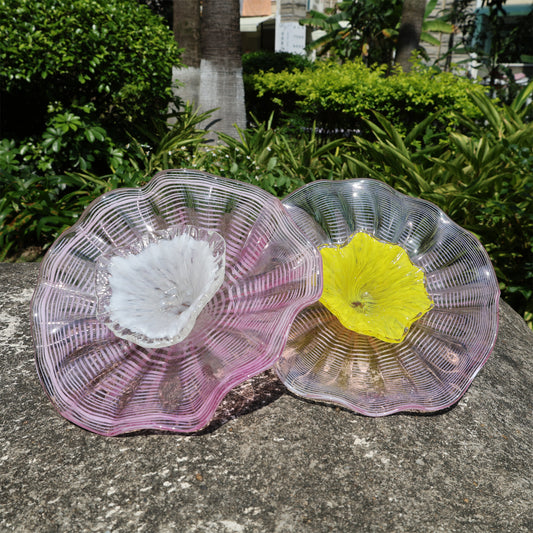 Specail design hand made blown glass pink plates wall art decoration indoor design