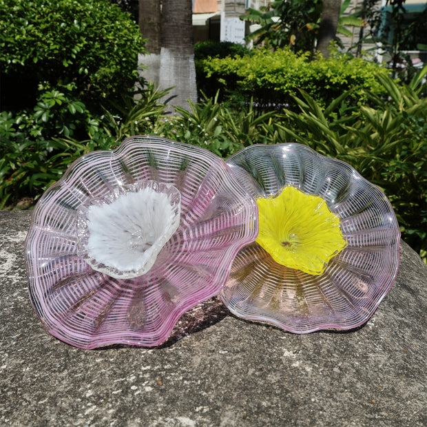 Specail design hand made blown glass pink plates wall art decoration indoor design