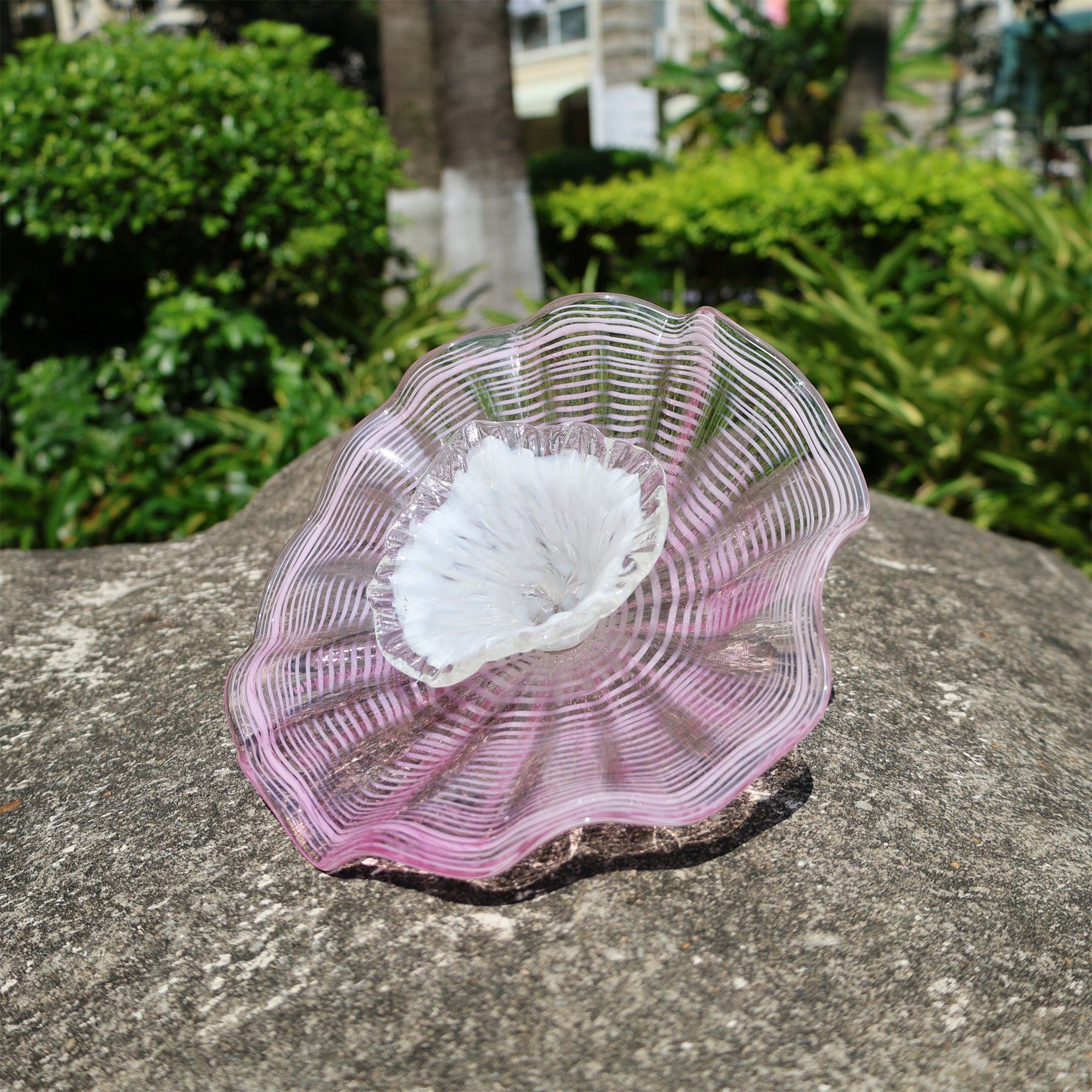 Specail design hand made blown glass pink plates wall art decoration indoor design