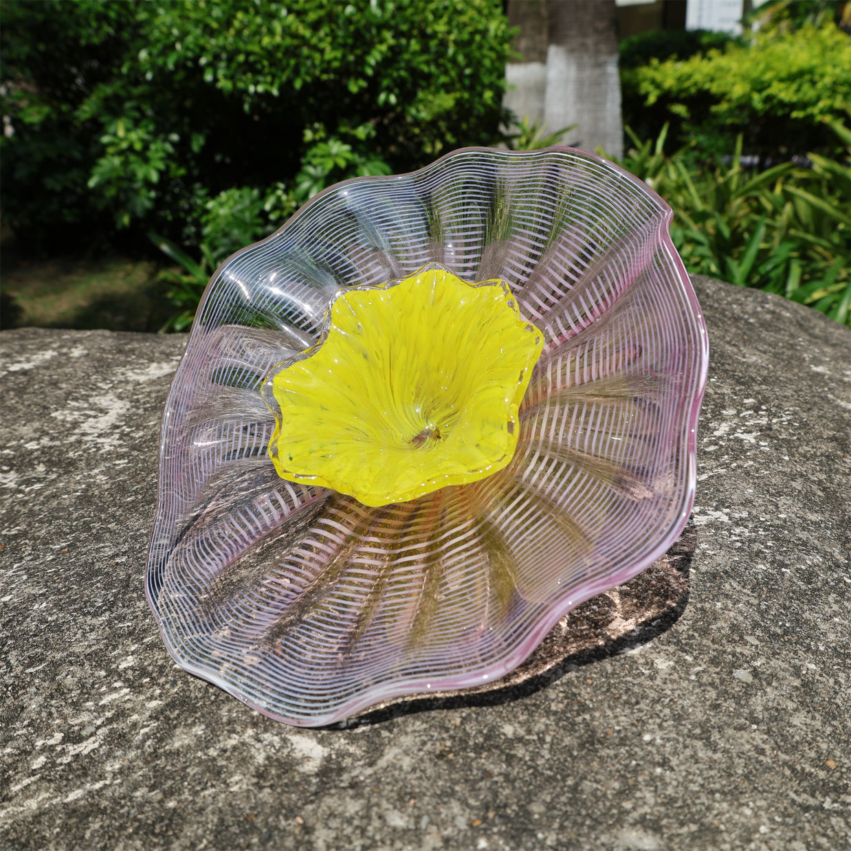 Specail design hand made blown glass pink plates wall art decoration indoor design