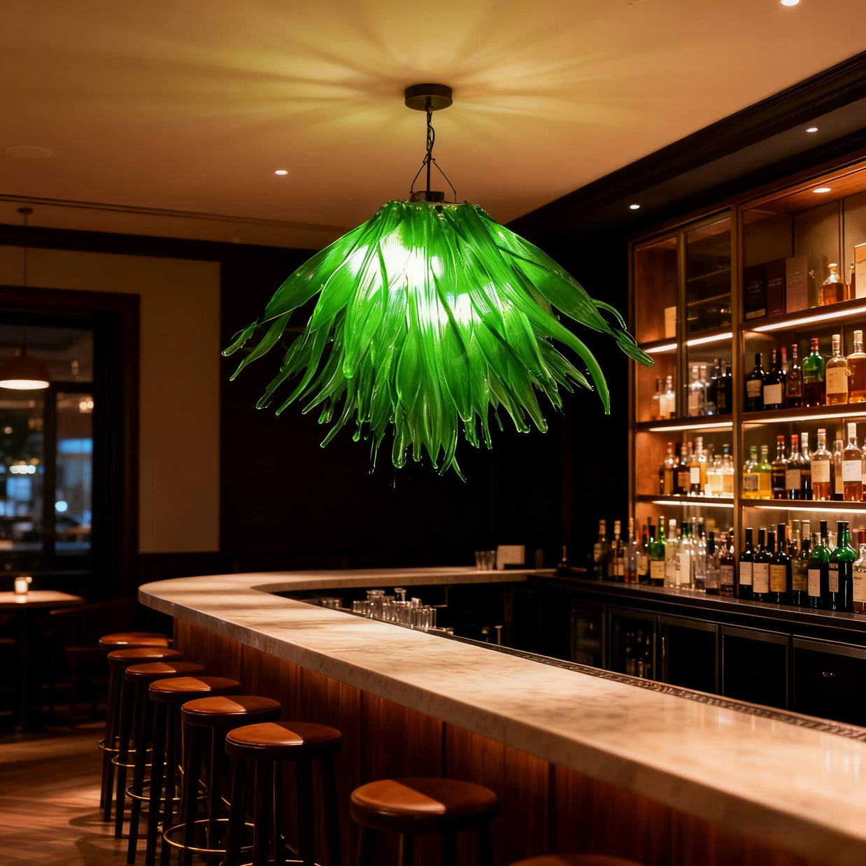 Green glass grass chandelier