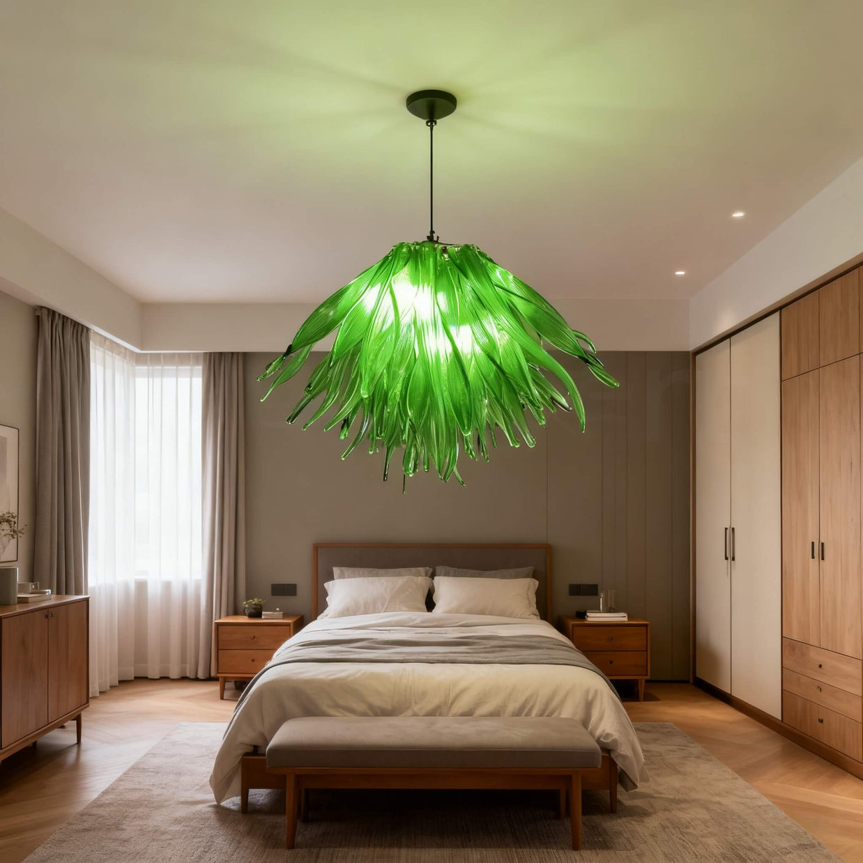 Green glass grass chandelier