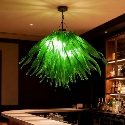 Green glass grass chandelier