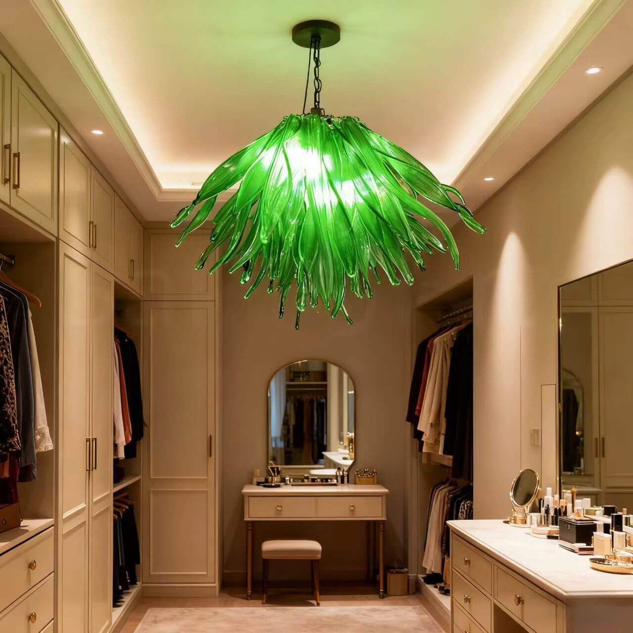 Green glass grass chandelier