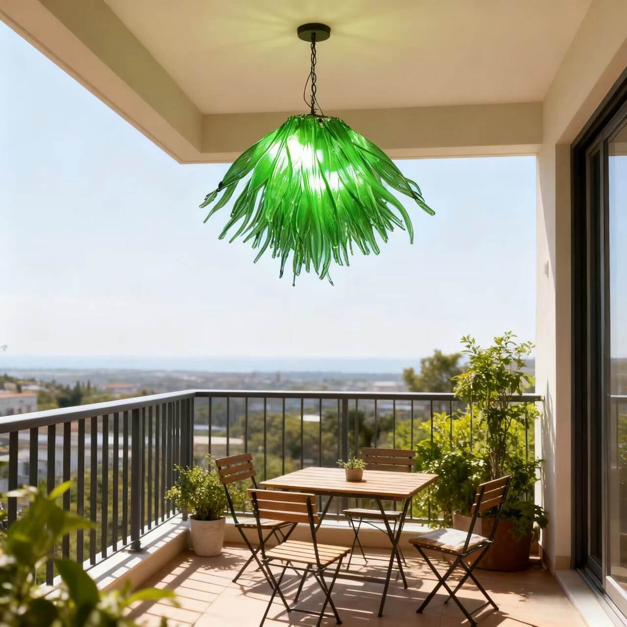 Green glass grass chandelier