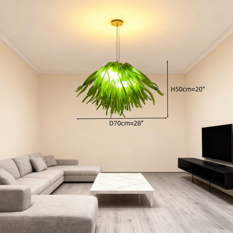 Green glass grass chandelier