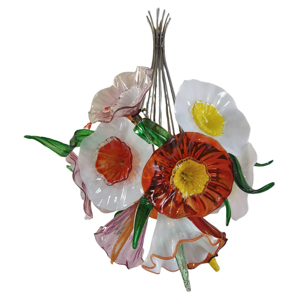 Hand made blown glass flower petal chandelier dining room decoration