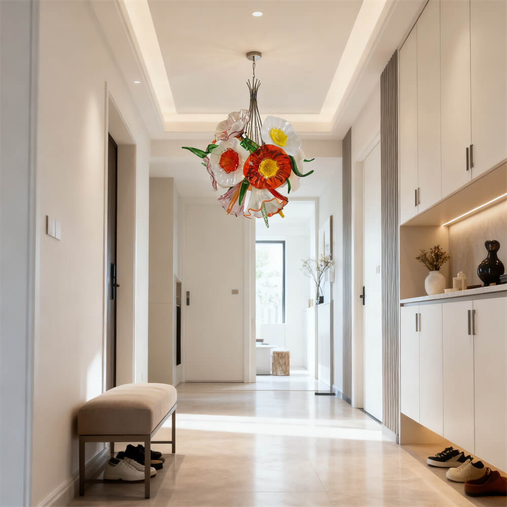 Hand made blown glass flower petal chandelier dining room decoration