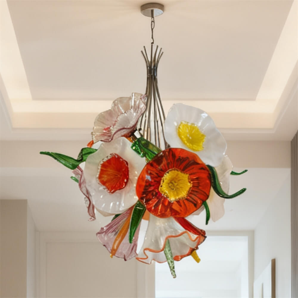 Hand made blown glass flower petal chandelier dining room decoration