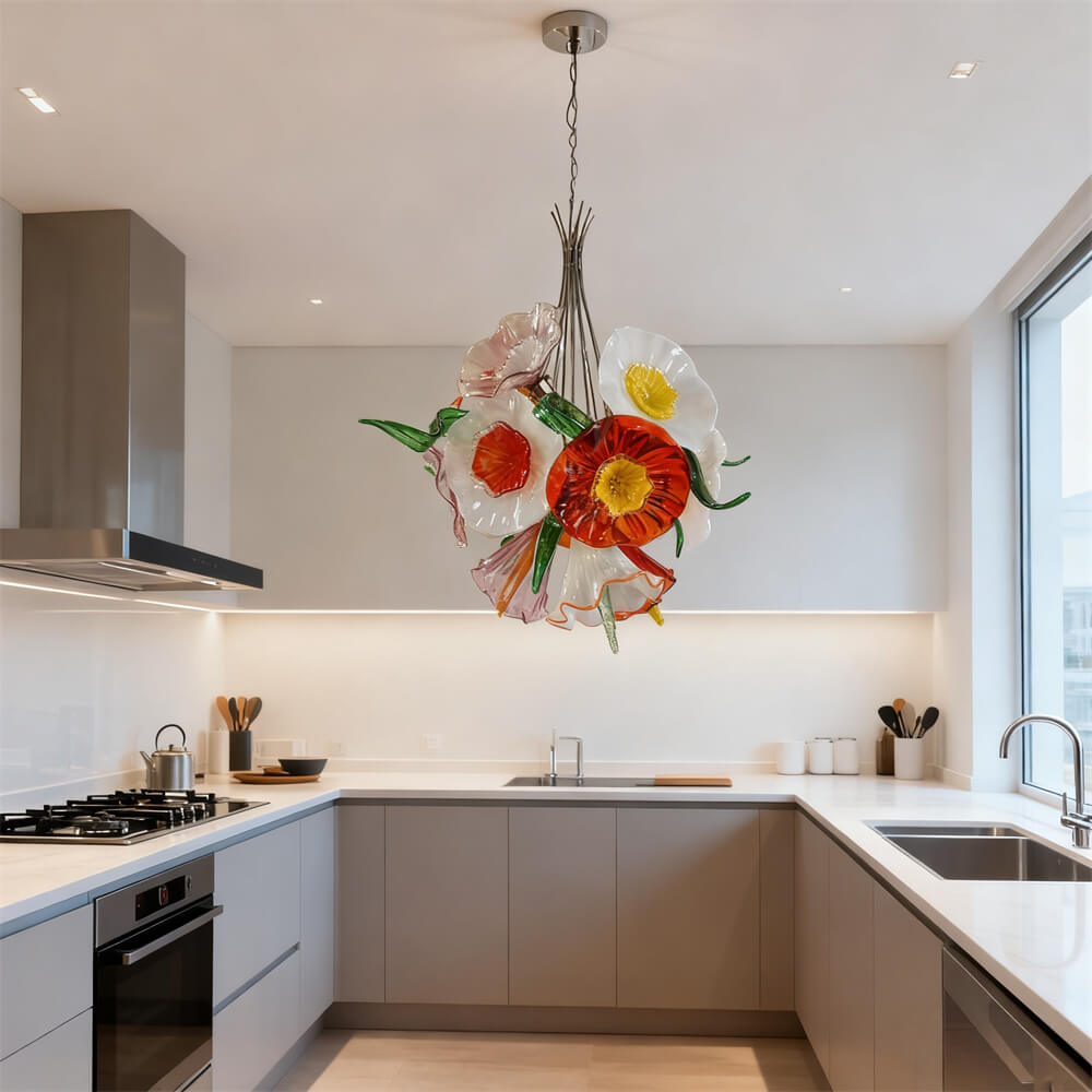 Hand made blown glass flower petal chandelier dining room decoration